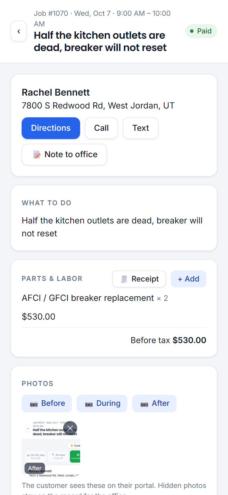 Invoice paid on site
