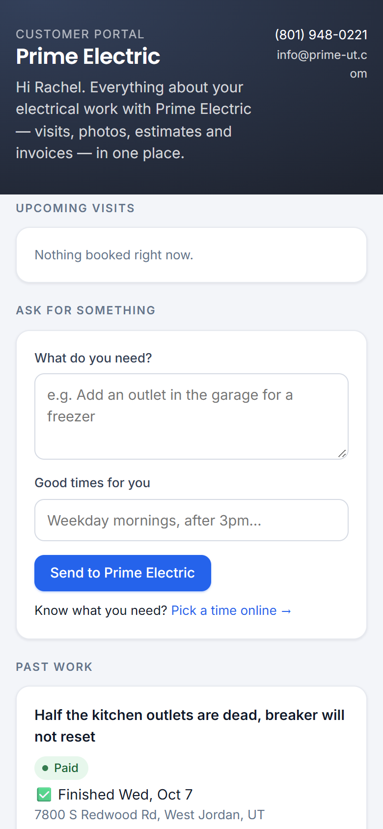 Customer portal — finished work and paid invoice