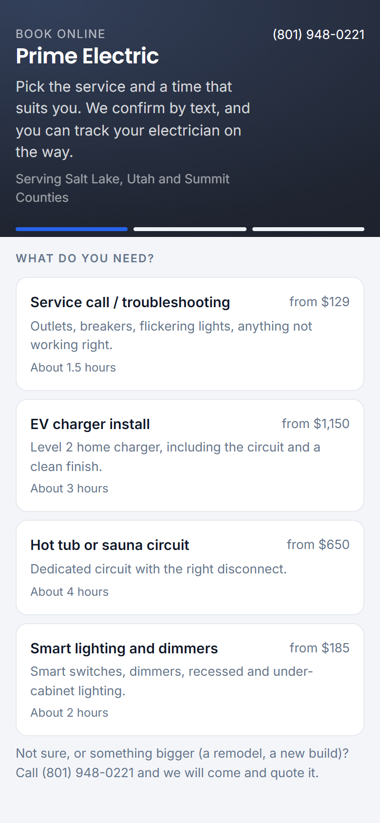 Online booking — pick a service